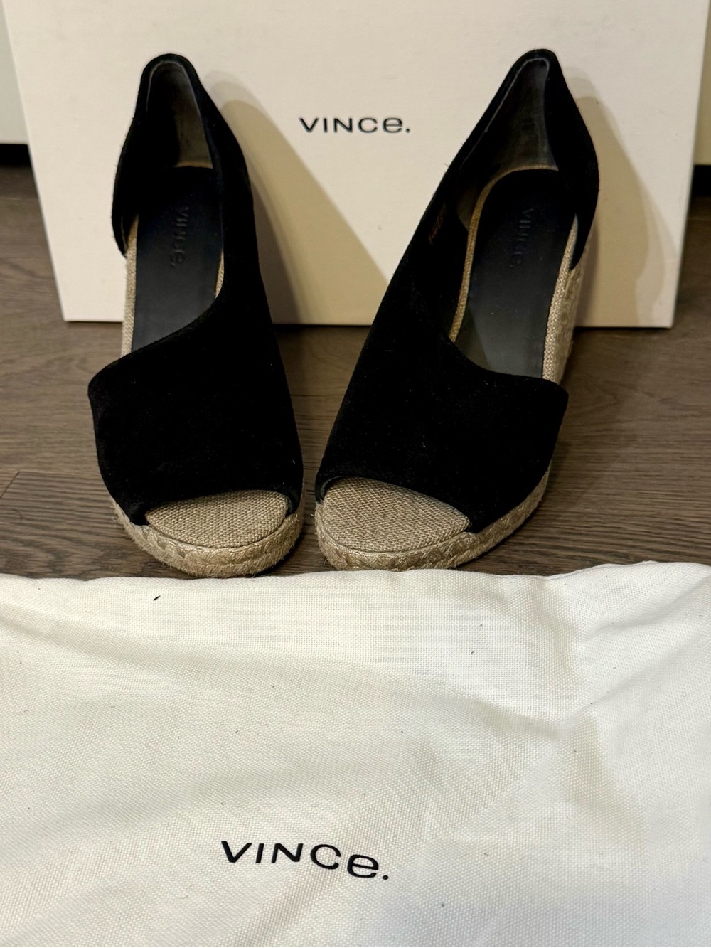 Vince Black Suede Espadrille Wedge Sandals. NWOT